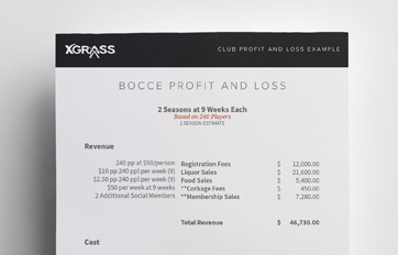 XGrass Bocce Court Profit and Loss Sheet Example