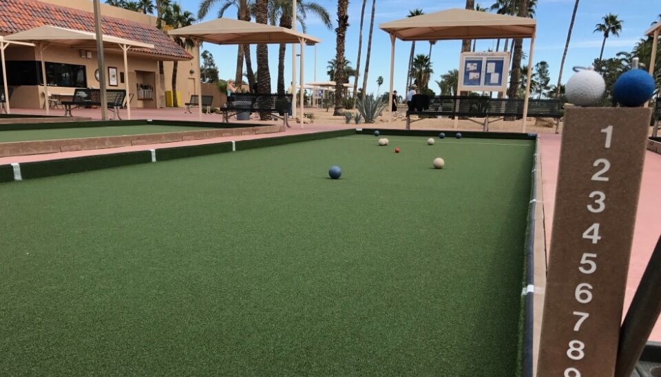 regulation size bocce court with game markings on the border