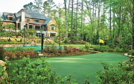 Custom designed backyard with a putting green